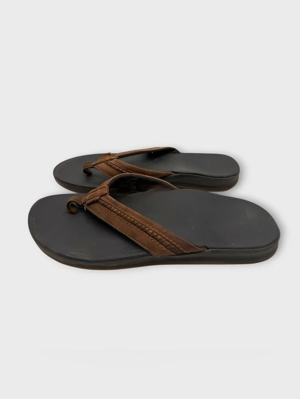 Reef Brown and Black Men's Leather Flip Flops Size 12 Good Condition